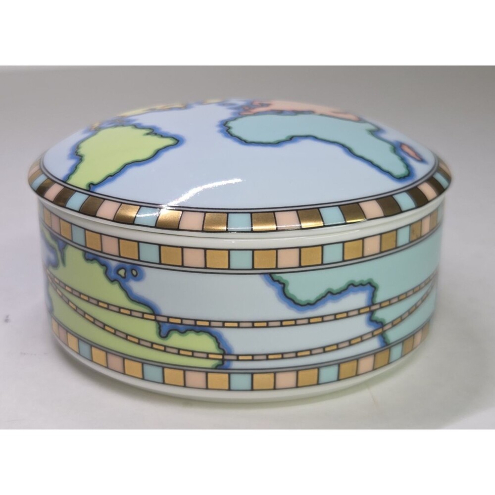 Tiffany And Co Porcelain World Map Globe Round Trinket Box Japan 4" GMAC Global